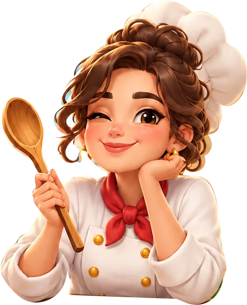 Tahta kaşığını tutan, göz kırpan Flavor Quest şefi